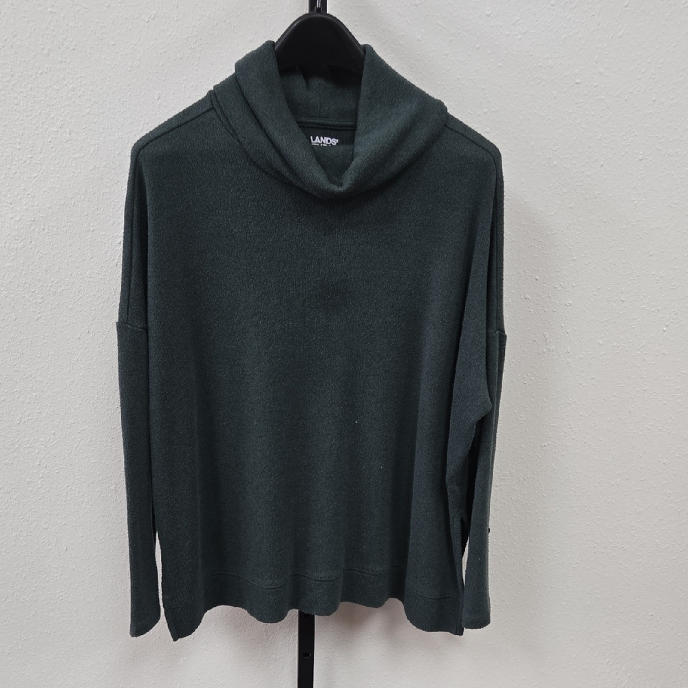 Lands' End Women's Dark Green Cowl Neck Sweater